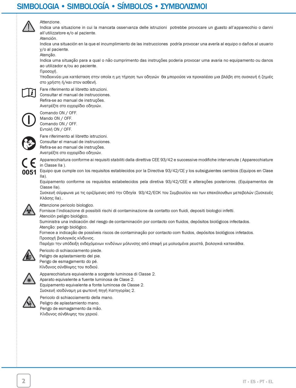 Indica una situación en la que el incumplimiento de las instrucciones podría provocar una avería al equipo o daños al usuario y/o al paciente. Atenção.