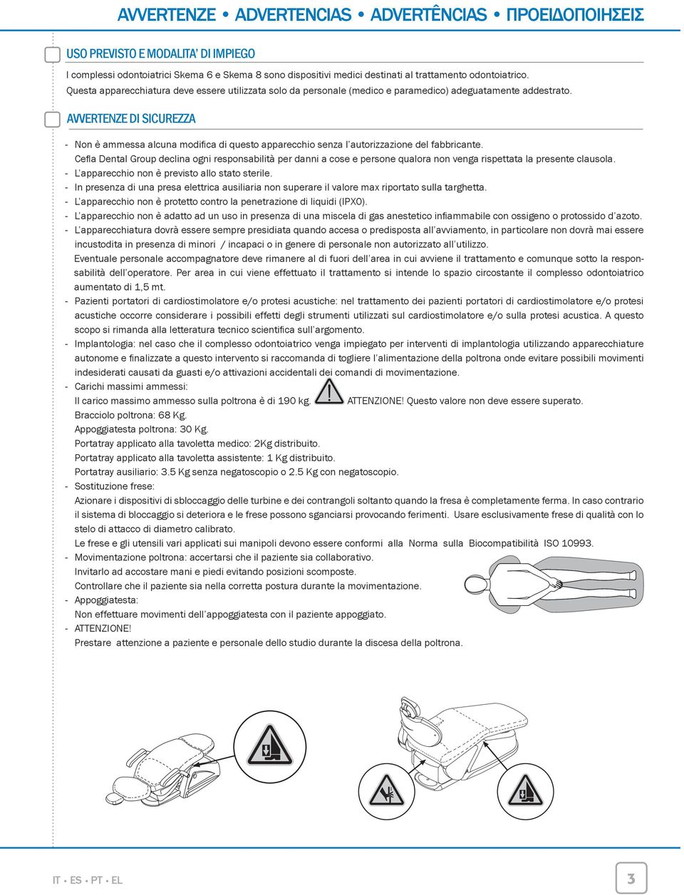 AVVERTENZE DI SICUREZZA - Non è ammessa alcuna modifi ca di questo apparecchio senza l autorizzazione del fabbricante.