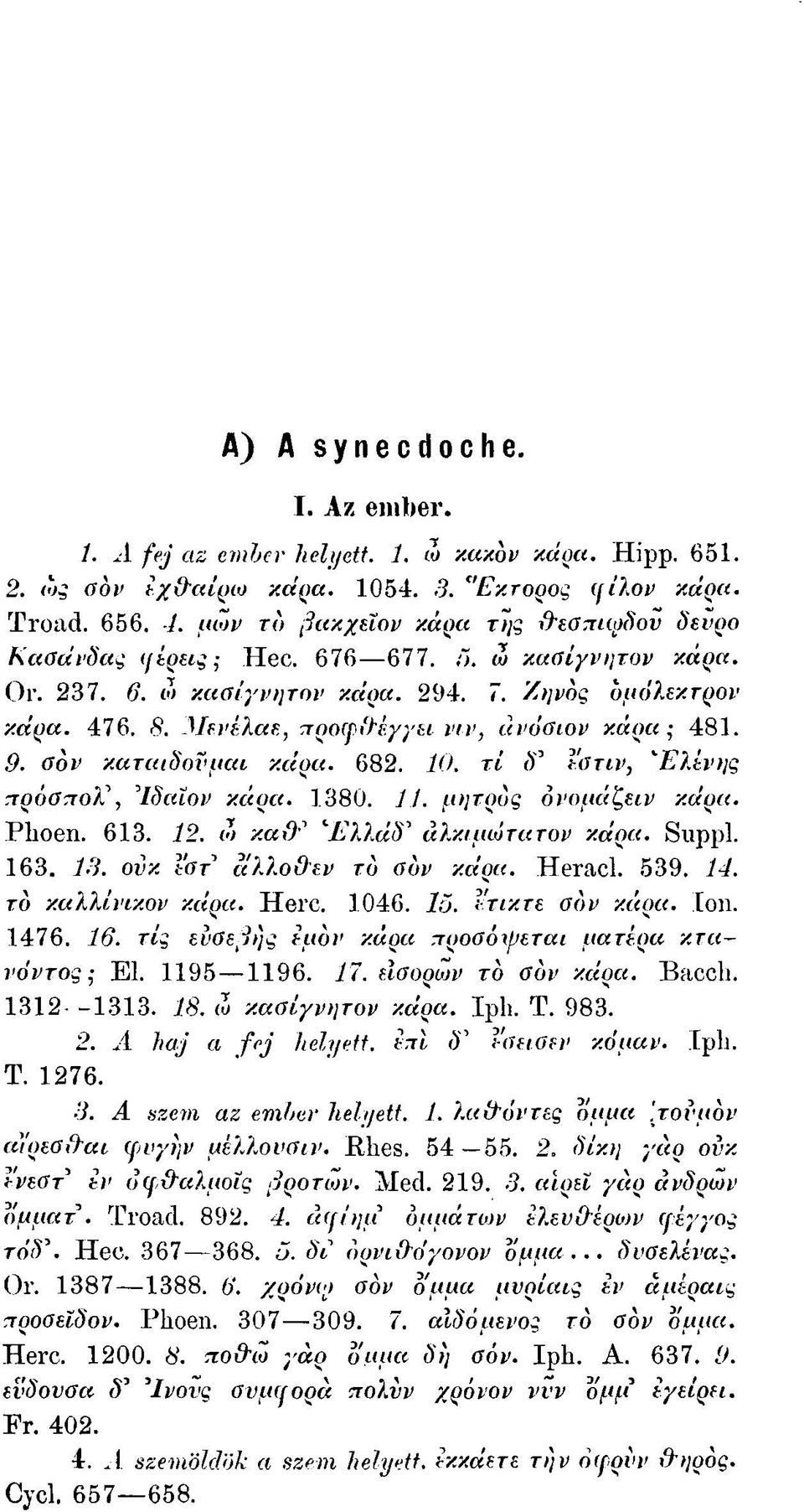 Μενέλαε, προψ&έγγει νι ν, ανόσιον κάρα; 481.,9. (Τον καταιδονμαι κάρα. 682. 10. τί δ 5 εοτιν, "Ελένης πρόσπολβ Ιδαίον κάρα. 1380. 11. ρητούς ονομάζει.ν κάρα. Plioen. 613. 12.