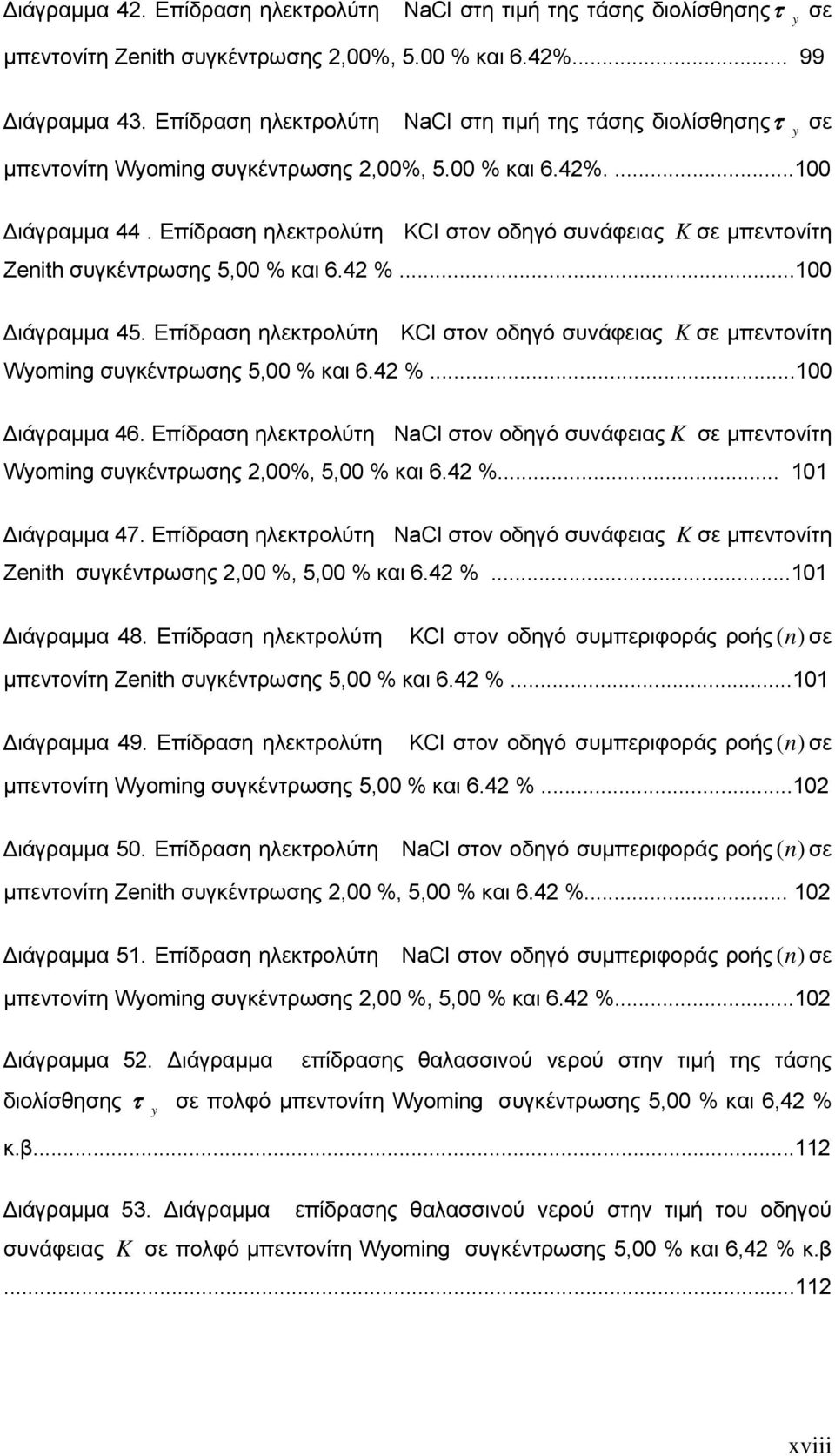 Επίδραση ηλεκτρολύτη KCl στον οδηγό συνάφειας K σε μπεντονίτη Zenith συγκέντρωσης 5,00 % και 6.42 %...100 Διάγραμμα 45.