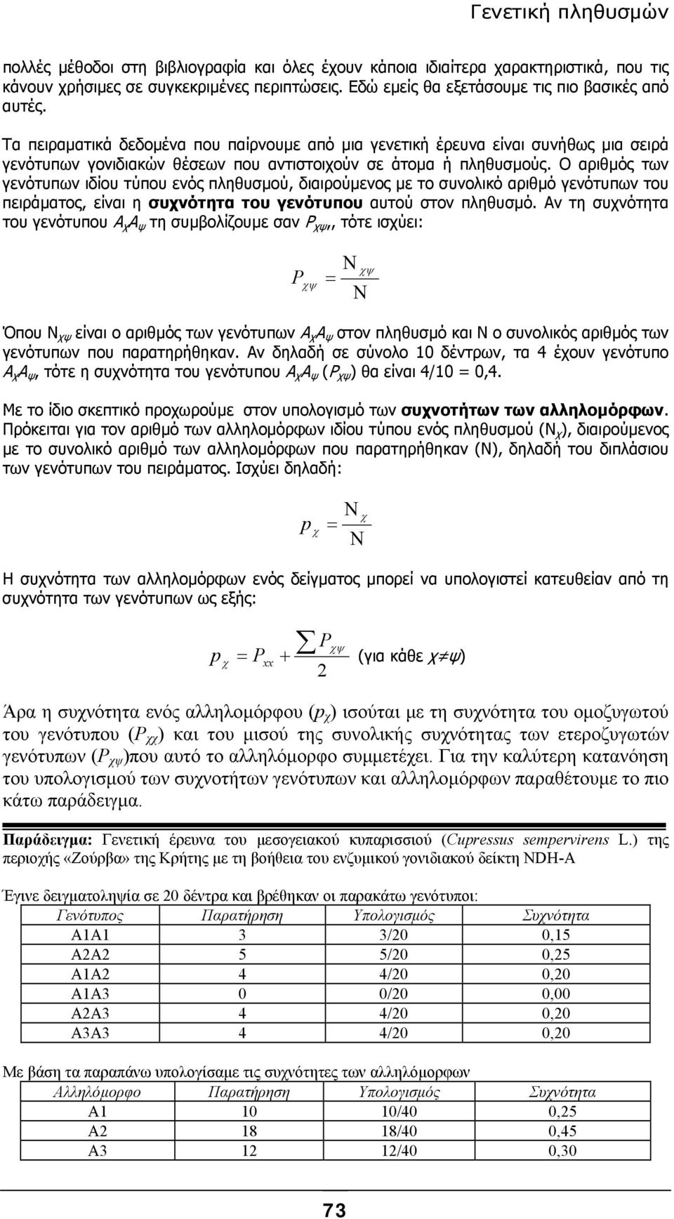 Τα πειραµατικά δεδοµένα που παίρνουµε από µια γενετική έρευνα είναι συνήθως µια σειρά γενότυπων γονιδιακών θέσεων που αντιστοιχούν σε άτοµα ή πληθυσµούς.