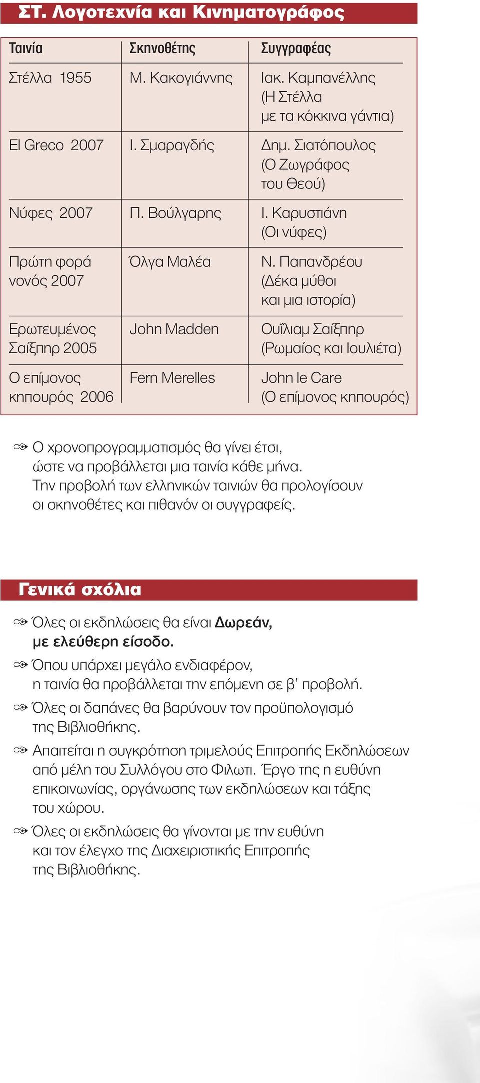 Παπανδρέου νονός 2007 (Δέκα μύθοι και μια ιστορία) Ερωτευμένος John Madden Ουΐλιαμ Σαίξπηρ Σαίξπηρ 2005 (Ρωμαίος και Ιουλιέτα) Ο επίμονος Fern Merelles John le Care κηπουρός 2006 (Ο επίμονος