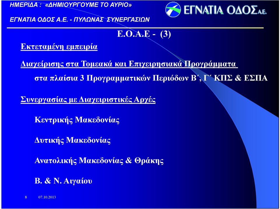 Προγράμματα στα πλαίσια 3 Προγραμματικών Περιόδων Β, Γ ΚΠΣ & ΕΣΠΑ