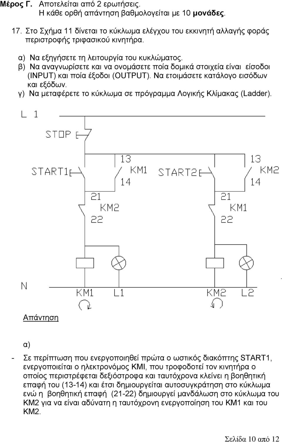 γ) Να κεηαθέξεηε ην θύθισκα ζε πξόγξακκα Λνγηθήο Κιίκαθαο (Ladder).