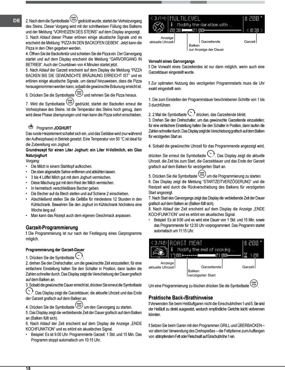 . Nach Ablauf dieser Phase ertönen einige akustische Signale und es erscheint die Meldung PIZZA IN DEN BACKOFEN GEBEN. Jetzt kann die Pizza in den Ofen gegeben werden.