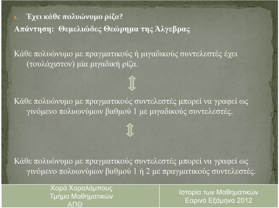 έχει (τουλάχιστον) μία μιγαδική ρίζα.