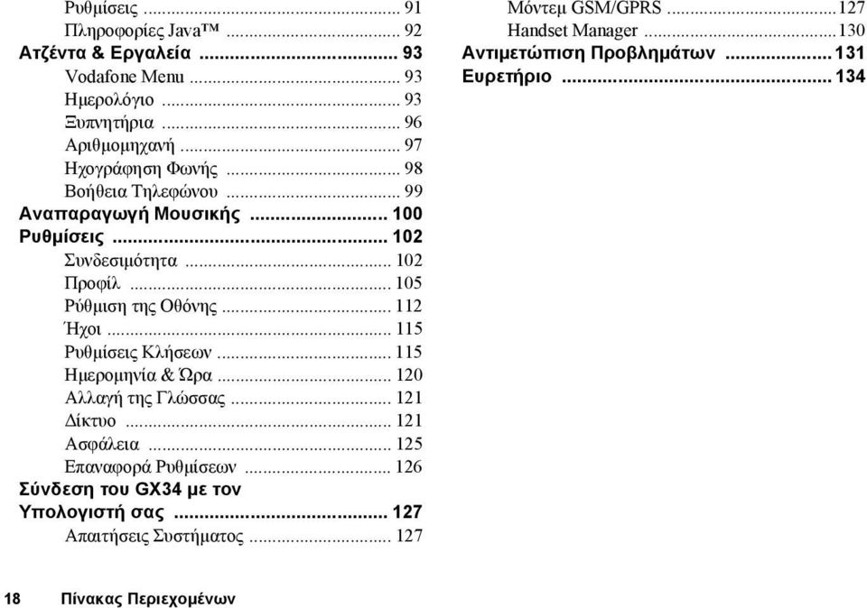 .. 115 Ρυθμίσεις Κλήσεων... 115 Ημερομηνία & Ώρα... 120 Αλλαγή της Γλώσσας... 121 Δίκτυο... 121 Ασφάλεια... 125 Επαναφορά Ρυθμίσεων.