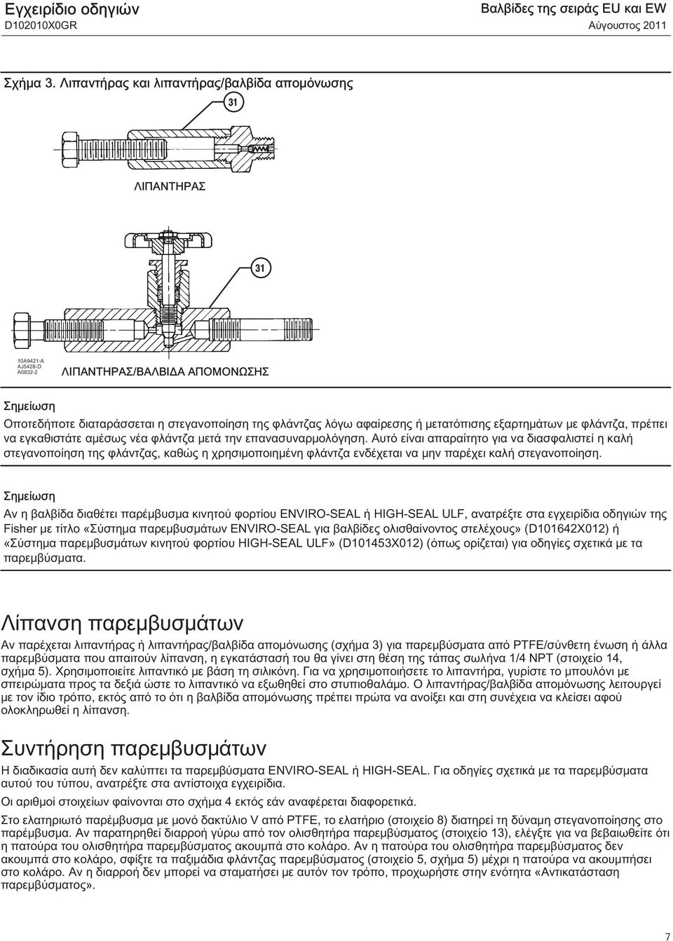μετατόπισης εξαρτημάτων με φλάντζα, πρέπει να εγκαθιστάτε αμέσως νέα φλάντζα μετά την επανασυναρμολόγηση.