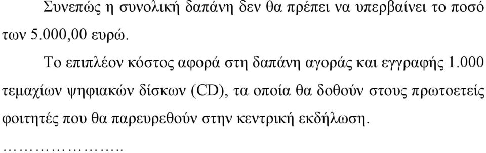 Το επιπλέον κόστος αφορά στη δαπάνη αγοράς και εγγραφής 1.