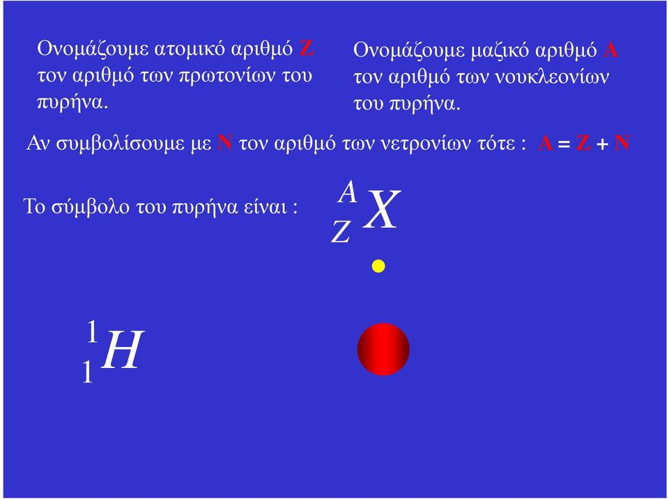 Ονοµάζουµε µαζικό αριθµό Α τον αριθµό των νουκλεονίων του 