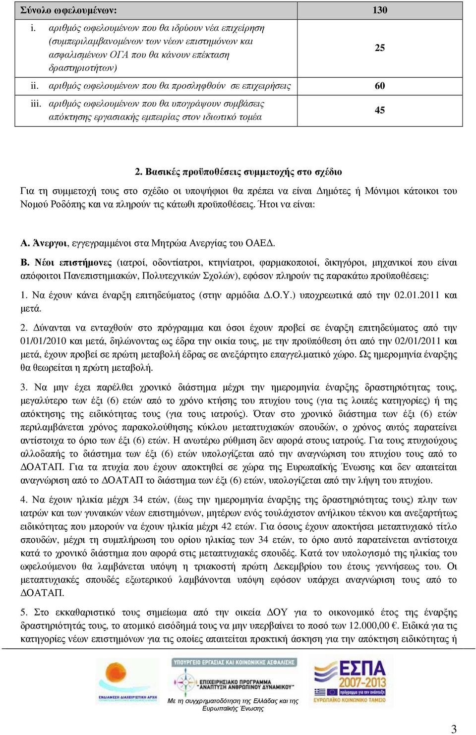 Βασικές προϋποθέσεις συµµετοχής στο σχέδιο Για τη συµµετοχή τους στο σχέδιο οι υποψήφιοι θα πρέπει να είναι ηµότες ή Μόνιµοι κάτοικοι του Νοµού Ροδόπης και να πληρούν τις κάτωθι προϋποθέσεις.