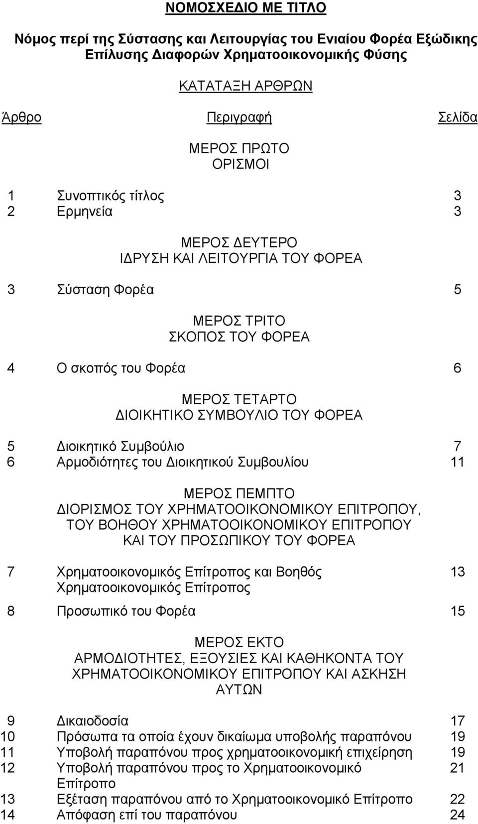 ιοικητικό Συµβούλιο 7 6 Αρµοδιότητες του ιοικητικού Συµβουλίου 11 ΜΕΡΟΣ ΠΕΜΠΤΟ ΙΟΡΙΣΜΟΣ ΤΟΥ ΧΡΗΜΑΤΟΟΙΚΟΝΟΜΙΚΟΥ ΕΠΙΤΡΟΠΟΥ, ΤΟΥ ΒΟΗΘΟΥ ΧΡΗΜΑΤΟΟΙΚΟΝΟΜΙΚΟΥ ΕΠΙΤΡΟΠΟΥ ΚΑΙ ΤΟΥ ΠΡΟΣΩΠΙΚΟΥ ΤΟΥ ΦΟΡΕΑ 7