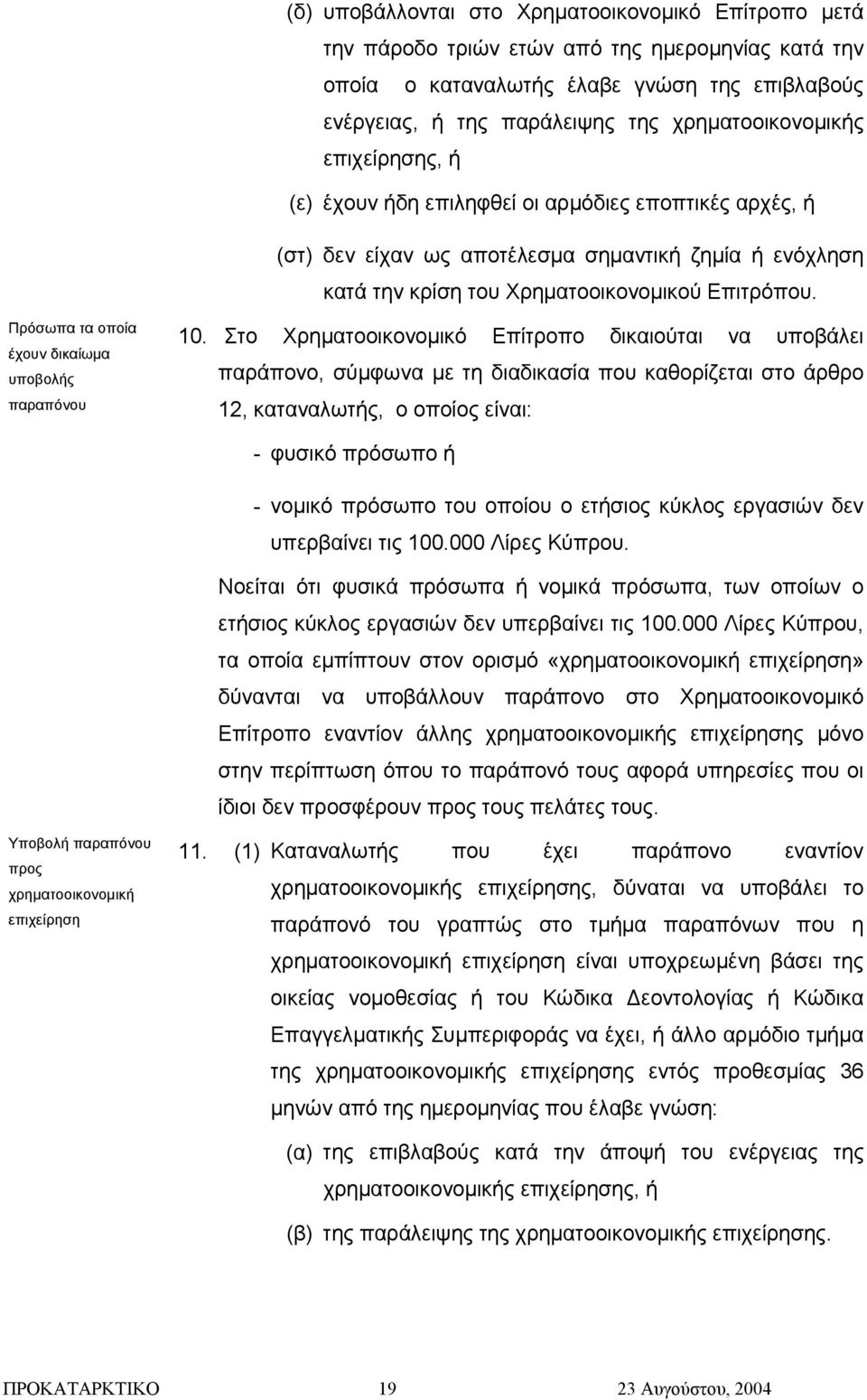 Πρόσωπα τα οποία έχουν δικαίωµα υποβολής παραπόνου 10.