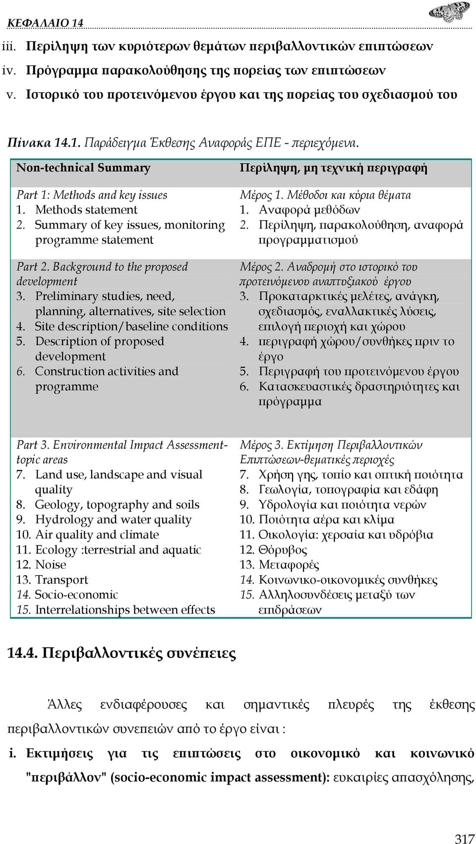 Methods statement 2. Summary of key issues, monitoring programme statement Part 2. Background to the proposed development 3. Preliminary studies, need, planning, alternatives, site selection 4.