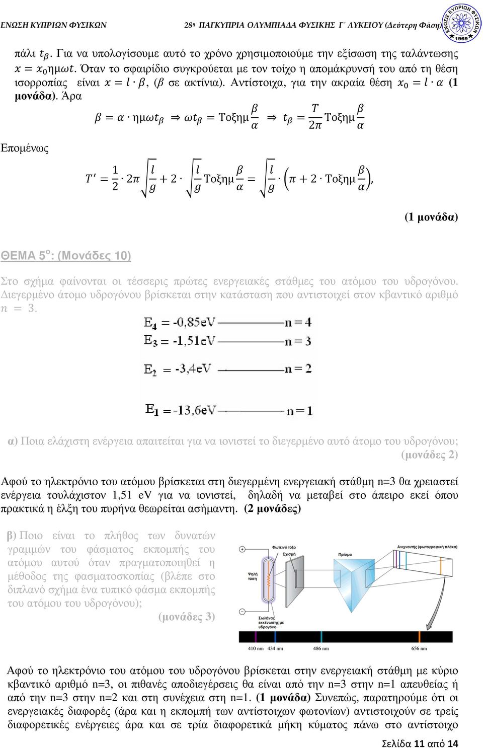 Άρα s ημh ½ H ½ Τοξημ s H ½ Τοξημ 2b s Εποµένως ¹ j 1 2 2b 2 Τοξημ s 0b 2 Τοξημ s 1, ΘΕΜΑ 5 ο : (Μονάδες 10) Στο σχήµα φαίνονται οι τέσσερις πρώτες ενεργειακές στάθµες του ατόµου του υδρογόνου.