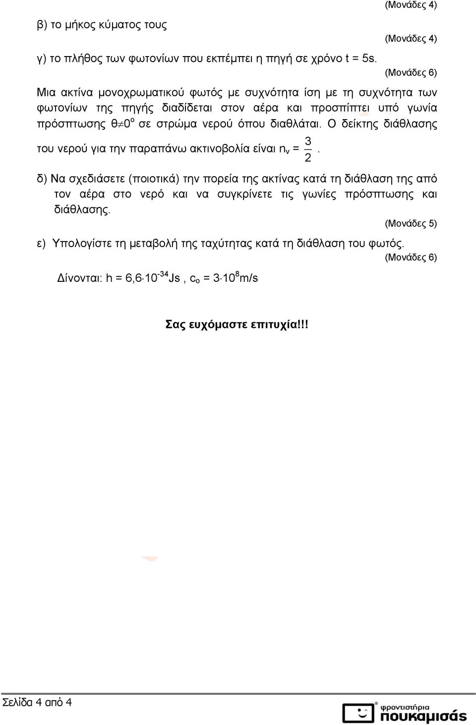 πρόσπτωσης θ 0 ο σε στρώμα νερού όπου διαθλάται. Ο δείκτης διάθλασης του νερού για την παραπάνω ακτινοβολία είναι n ν = 3 2.