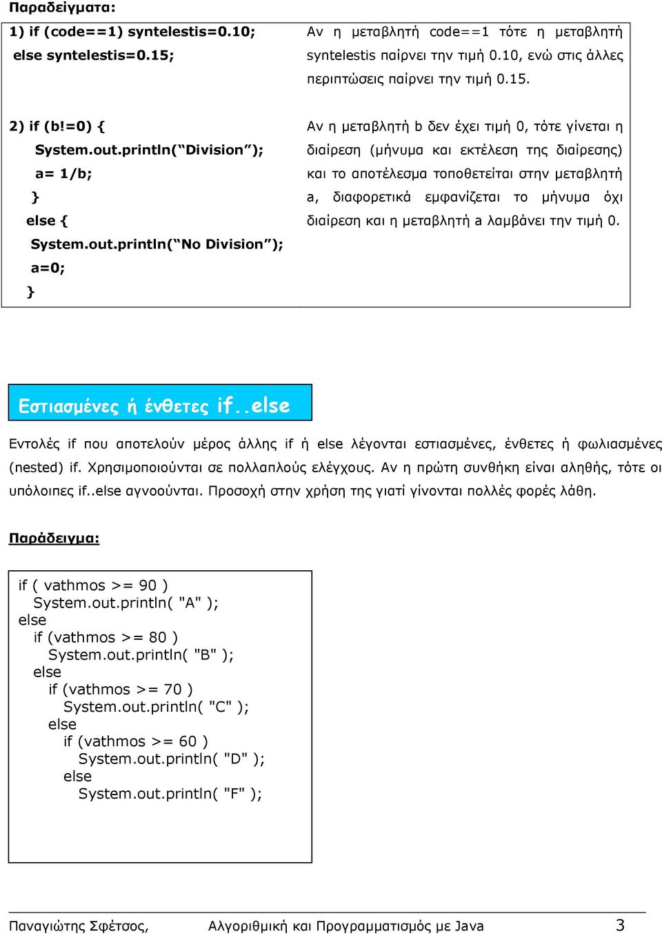 println( Division ); a= 1/b; { System.out.