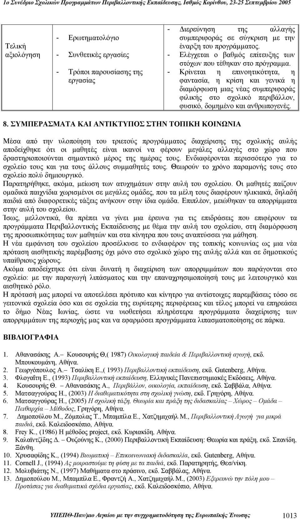 - Κρίνεται η επινοητικότητα, η φαντασία, η κρίση και γενικά η διαμόρφωση μιας νέας συμπεριφοράς φιλικής στο σχολικό περιβάλλον, φυσικό, δομημένο και ανθρωπογενές. 8.