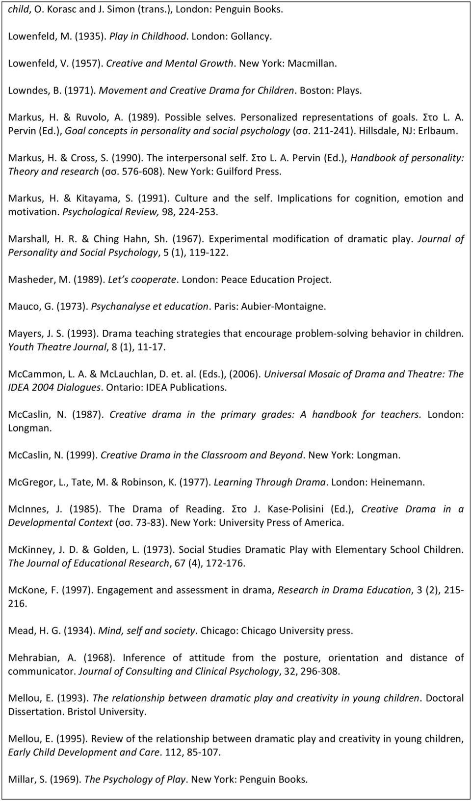 ), Goal concepts in personality and social psychology (σσ. 211-241). Hillsdale, NJ: Erlbaum. Markus, Η. & Cross, S. (1990). The interpersonal self. Στο L. A. Pervin (Ed.