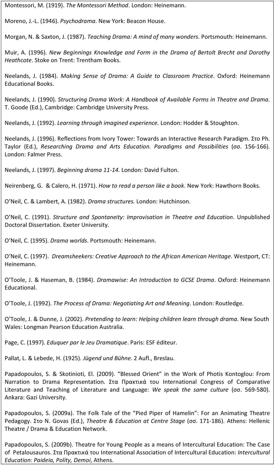 Making Sense of Drama: A Guide to Classroom Practice. Oxford: Heinemann Educational Books. Neelands, J. (1990). Structuring Drama Work: A Handbook of Available Forms in Theatre and Drama. T. Goode (Ed.