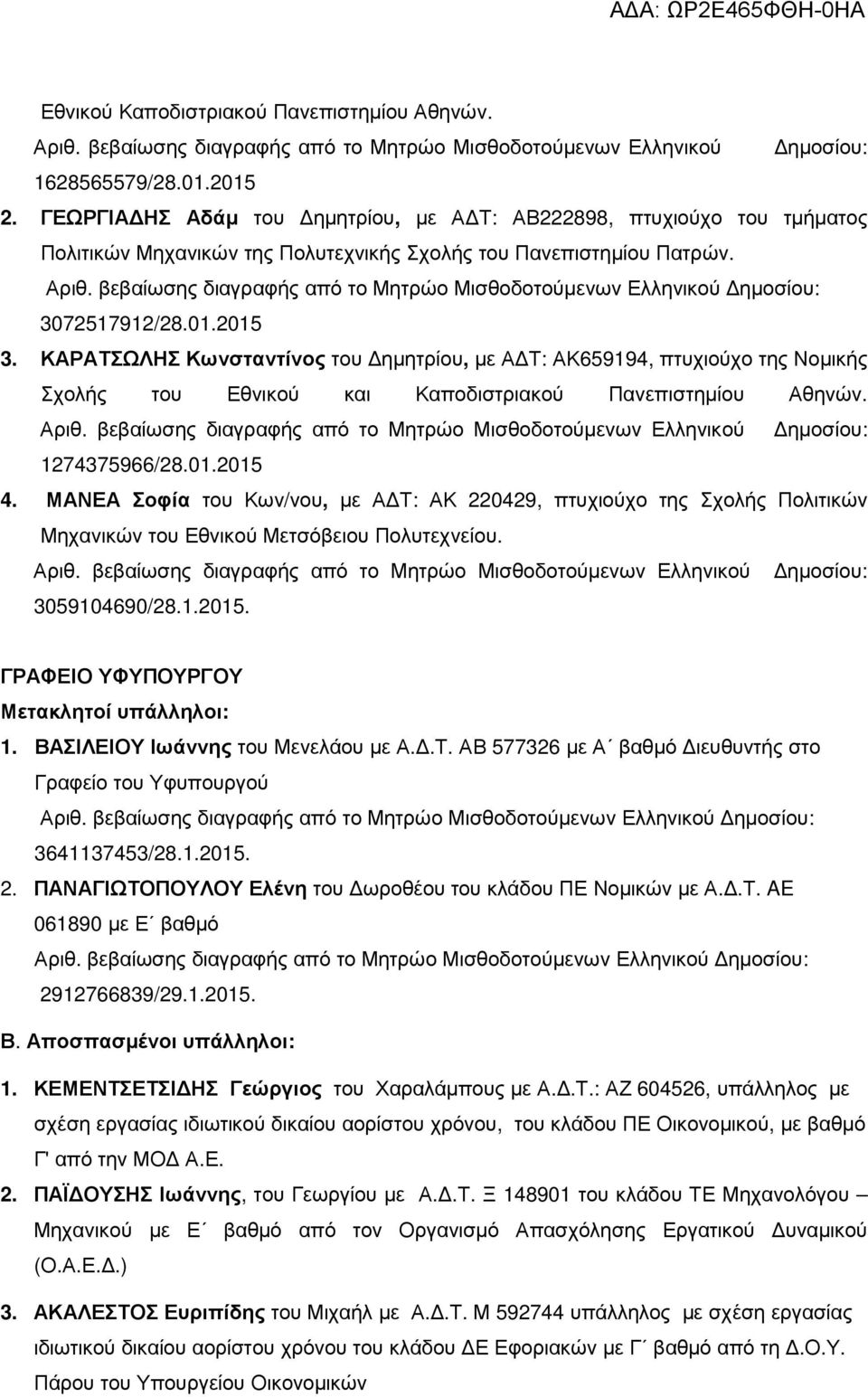 ΚΑΡΑΤΣΩΛΗΣ Κωνσταντίνος του ηµητρίου, µε Α Τ: ΑΚ659194, πτυχιούχο της Νοµικής Σχολής του Εθνικού και Καποδιστριακού Πανεπιστηµίου Αθηνών. 1274375966/28.01.2015 4.