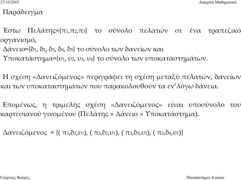 Η σχέση «Δανειζόμενος» περιγράφει τη σχέση μεταξύ πελατών, δανείων και των υποκαταστημάτων που παρακολουθούν τα εν λόγω δάνεια.