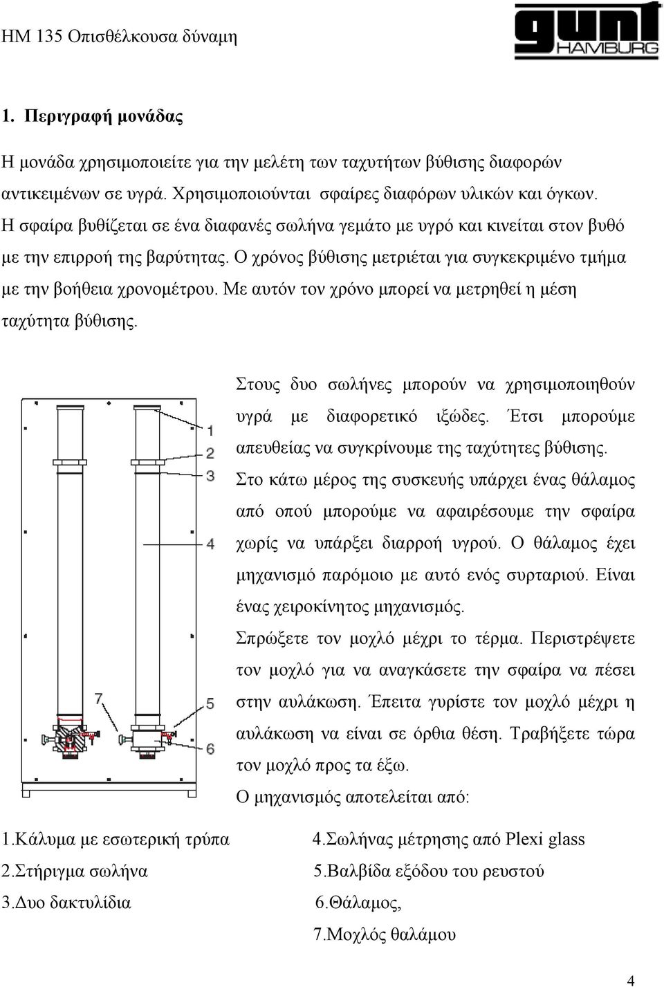 Με αυτόν τον χρόνο μπορεί να μετρηθεί η μέση ταχύτητα βύθισης. Στους δυο σωλήνες μπορούν να χρησιμοποιηθούν υγρά με διαφορετικό ιξώδες. Έτσι μπορούμε απευθείας να συγκρίνουμε της ταχύτητες βύθισης.