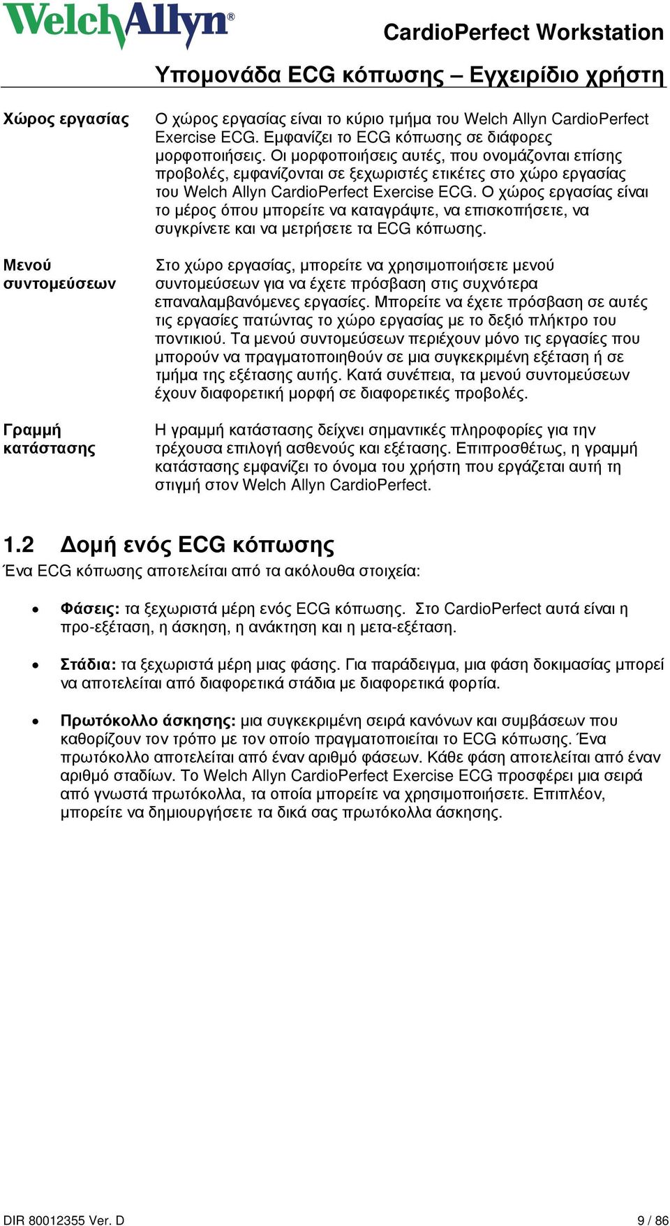 Ο χώρος εργασίας είναι το μέρος όπου μπορείτε να καταγράψτε, να επισκοπήσετε, να συγκρίνετε και να μετρήσετε τα ECG κόπωσης.