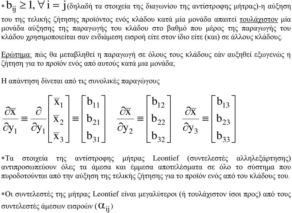 εμσγελώο ε δήηεζε γηα ην πξντόλ ελόο από απηνύο θαηά κηα κνλάδα; Η απάληεζε δίλεηαη από ηηο ζπλνιηθέο παξαγώγνπο x x x x x x Τα ζηνηρεία ηεο αληίζηξνθεο κήηξαο Leotef (ζπληειεζηέο αιιειεμάξηεζεο)