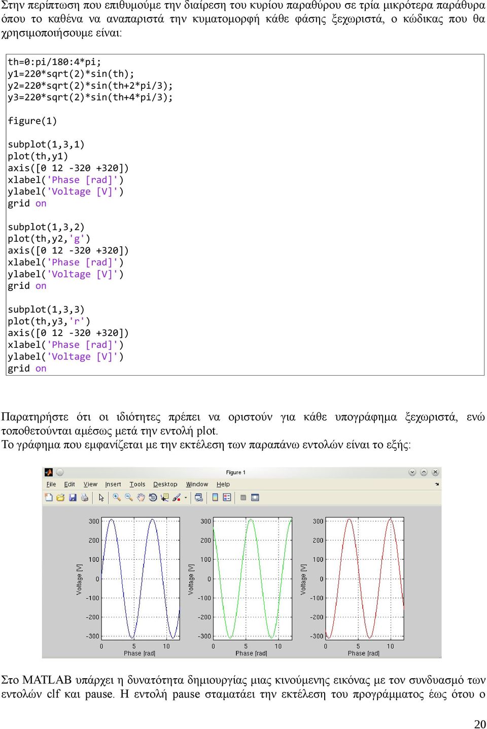 ylabel('voltage [V]') grid on subplot(1,3,2) plot(th,y2,'g') axis([0 12-320 +320]) xlabel('phase [rad]') ylabel('voltage [V]') grid on subplot(1,3,3) plot(th,y3,'r') axis([0 12-320 +320])