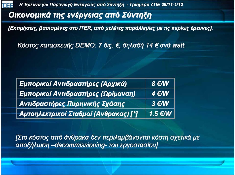 Εµπορικοί Αντιδραστήρες (Αρχικά) Εµπορικοί Αντιδραστήρες (Ωρίµανση) Αντιδραστήρες Πυρηνικής Σχάσης