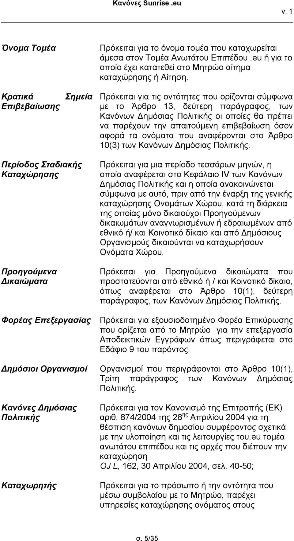 που αναφέρονται στο Άρθρο 10(3) των Κανόνων Δημόσιας Πολιτικής.