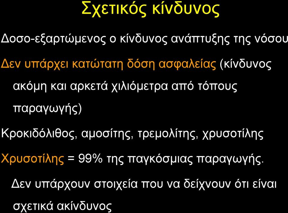 παραγωγής) Κροκιδόλιθος, αμοσίτης, τρεμολίτης, χρυσοτίλης Xρυσοτίλης = 99% της