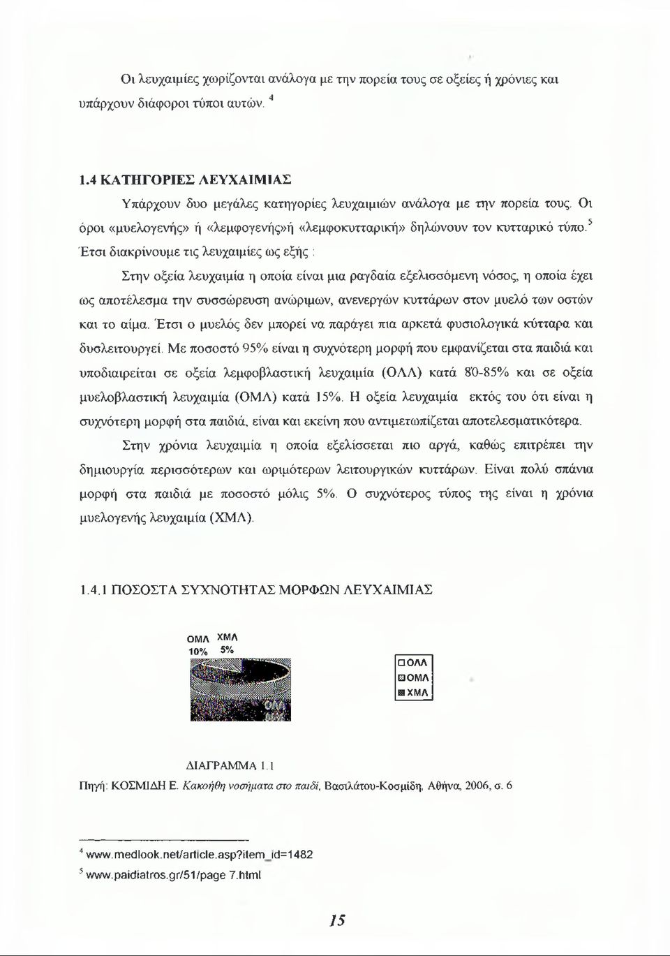 5 Έτσι διακρίνουμε τις λευχαιμίες ως εξής : Στην οξεία λευχαιμία η οποία είναι μια ραγδαία εξελισσόμενη νόσος, η οποία έχει ως αποτέλεσμα την συσσώρευση ανώριμων, ανενεργών κυττάρων στον μυελό των