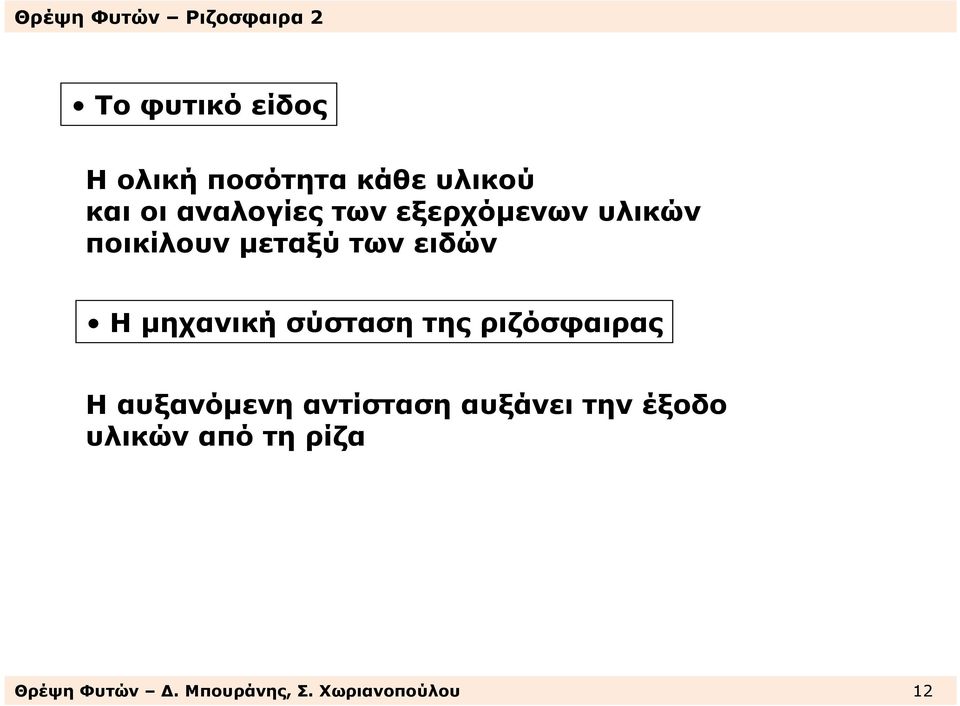 σύσταση της ριζόσφαιρας Η αυξανόµενη αντίσταση αυξάνει την