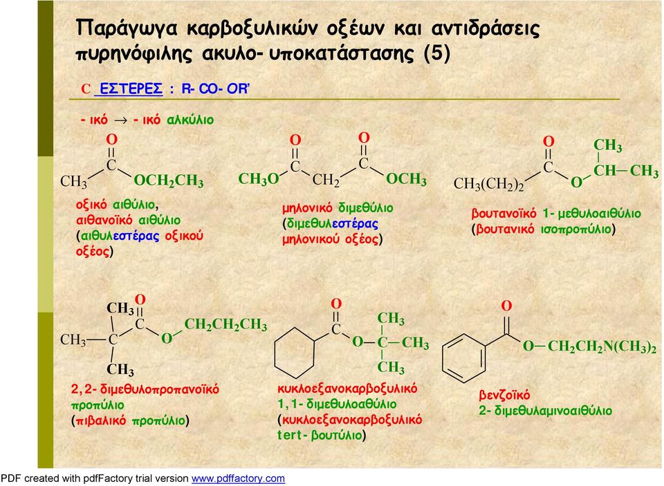 1-μεθυλοαιθύλιο (βουτανικό ισοπροπύλιο) 3 3 2 2 3 3 3 2 2 N( 3 ) 2 3 2,2-διμεθυλοπροπανοϊκό προπύλιο (πιβαλικό