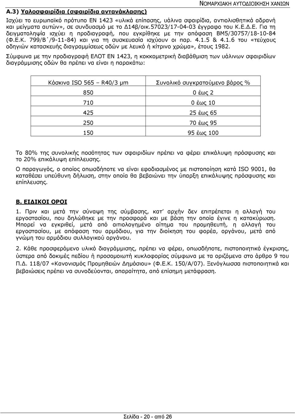 1.6 του «τεύχους οδηγιών κατασκευής διαγραμμίσεως οδών με λευκό ή κίτρινο χρώμα», έτους 1982.