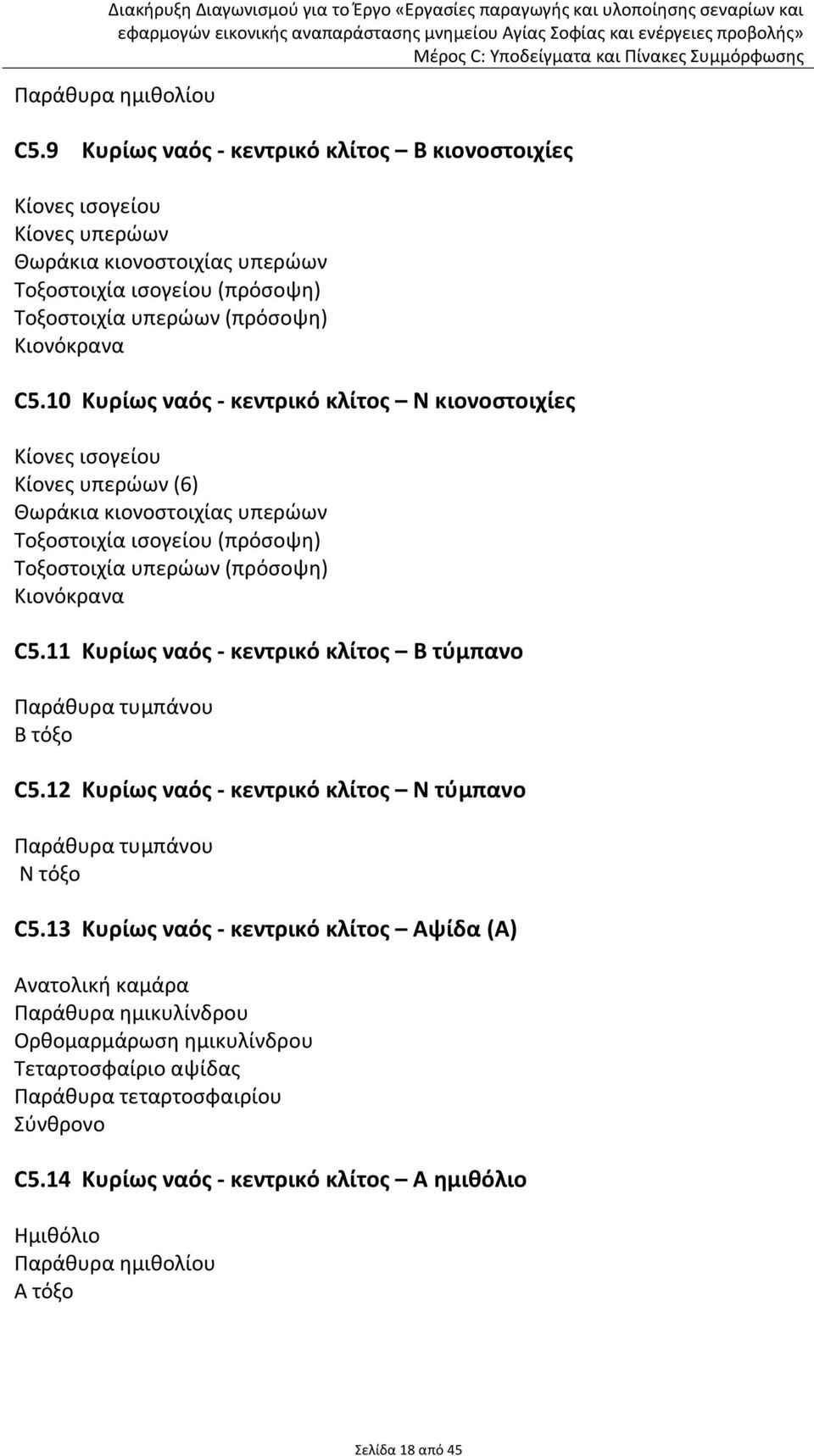 10 Κυρίως ναός - κεντρικό κλίτος Ν κιονοστοιχίες Κίονες ισογείου Κίονες υπερώων (6) Θωράκια κιονοστοιχίας υπερώων Τοξοστοιχία ισογείου (πρόσοψη) Τοξοστοιχία υπερώων (πρόσοψη) Κιονόκρανα C5.