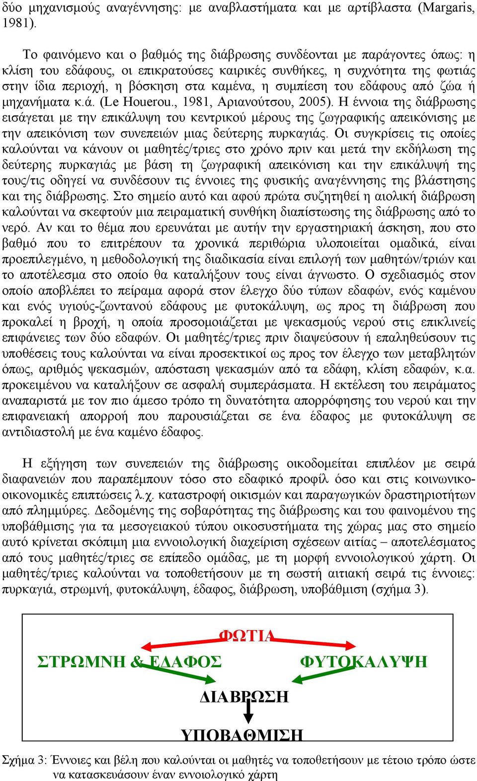 συμπίεση του εδάφους από ζώα ή μηχανήματα κ.ά. (Le Houerou., 1981, Αριανούτσου, 2005).