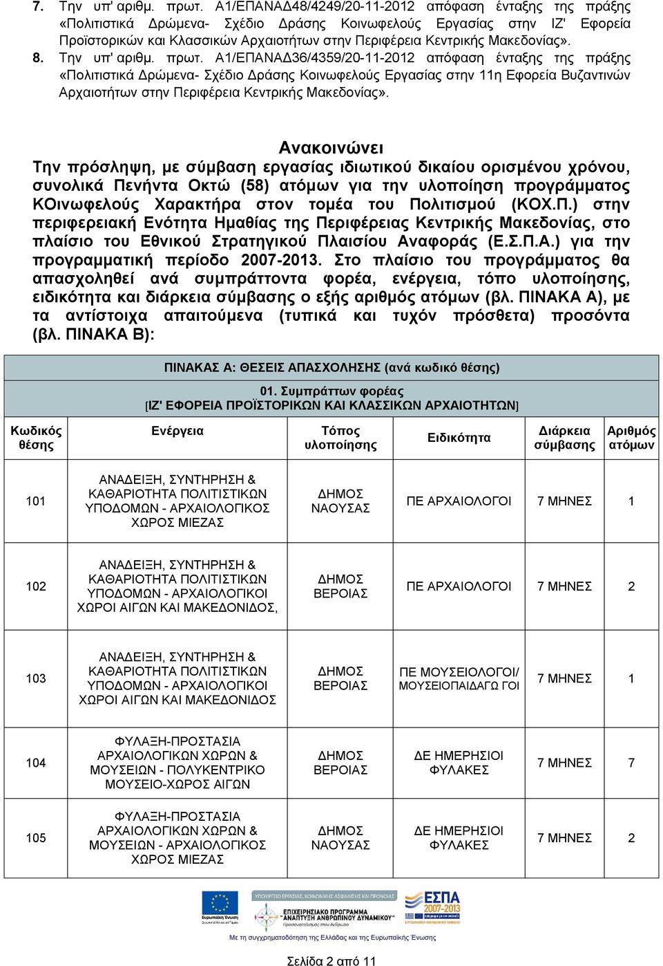 Μακεδονίας». 8. Την υπ' αριθμ. πρωτ.