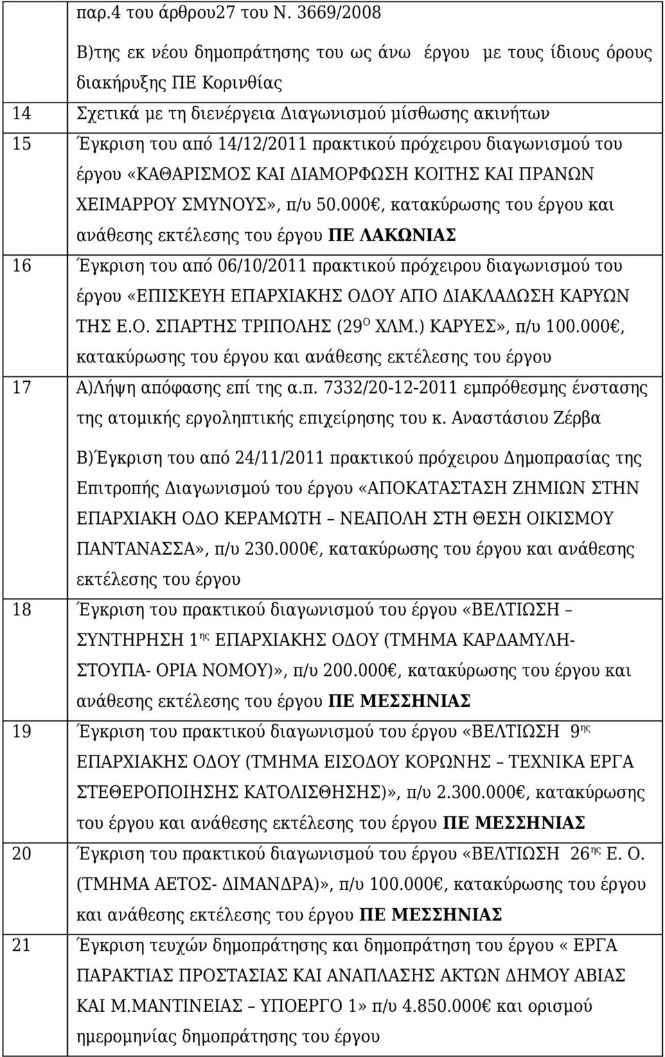 πρόχειρου διαγωνισμού του έργου «ΚΑΘΑΡΙΣΜΟΣ ΚΑΙ ΔΙΑΜΟΡΦΩΣΗ ΚΟΙΤΗΣ ΚΑΙ ΠΡΑΝΩΝ ΧΕΙΜΑΡΡΟΥ ΣΜΥΝΟΥΣ», π/υ 50.