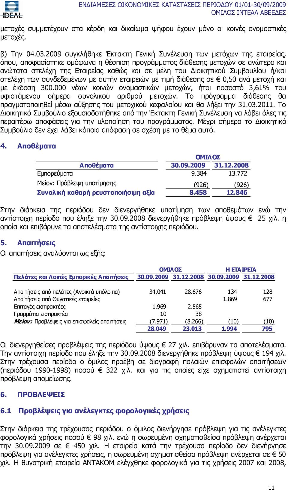 ηνπ Γηνηθεηηθνχ Ππκβνπιίνπ ή/θαη ζηειέρε ησλ ζπλδεδεκέλσλ κε απηήλ εηαηξεηψλ κε ηηκή δηάζεζεο ζε 0,50 αλά κεηνρή θαη κε έθδνζε 300.