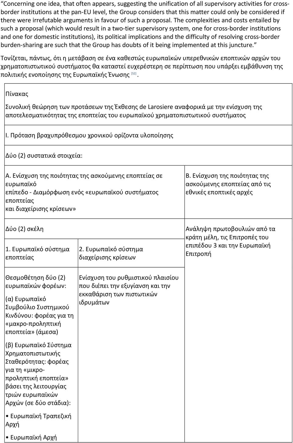 The complexities and costs entailed by such a proposal (which would result in a two tier supervisory system, one for cross border institutions and one for domestic institutions), its political