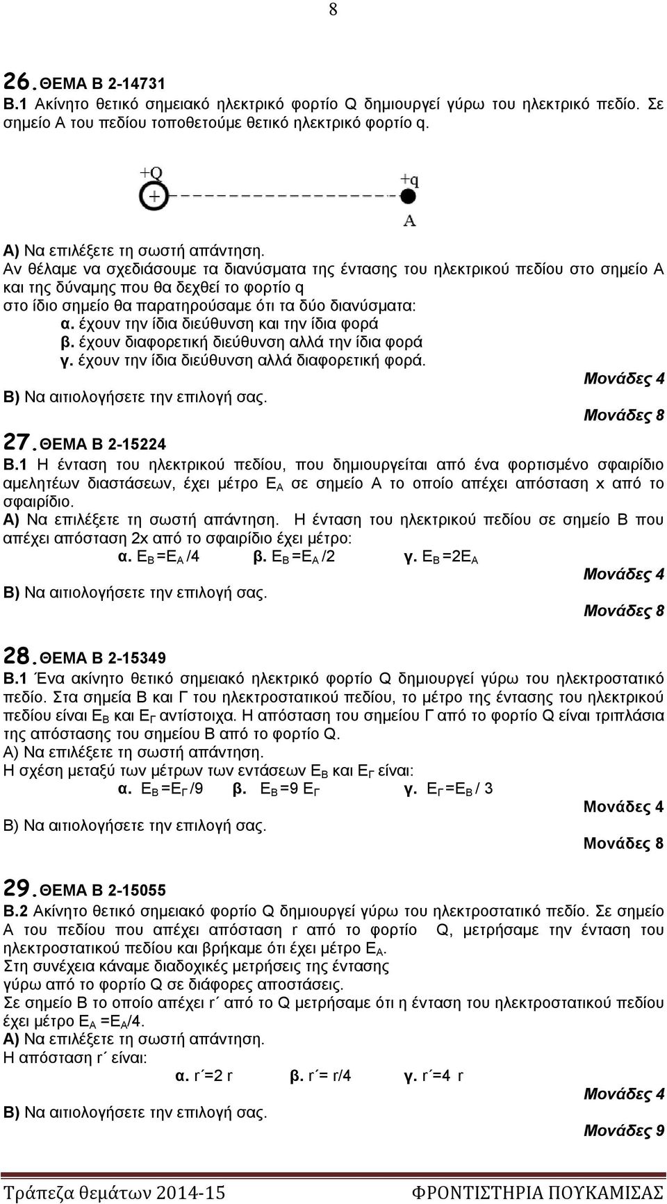 έχουν την ίδια διεύθυνση και την ίδια φορά β. έχουν διαφορετική διεύθυνση αλλά την ίδια φορά γ. έχουν την ίδια διεύθυνση αλλά διαφορετική φορά. 7.ΘΕΜΑ Β -154 Β.