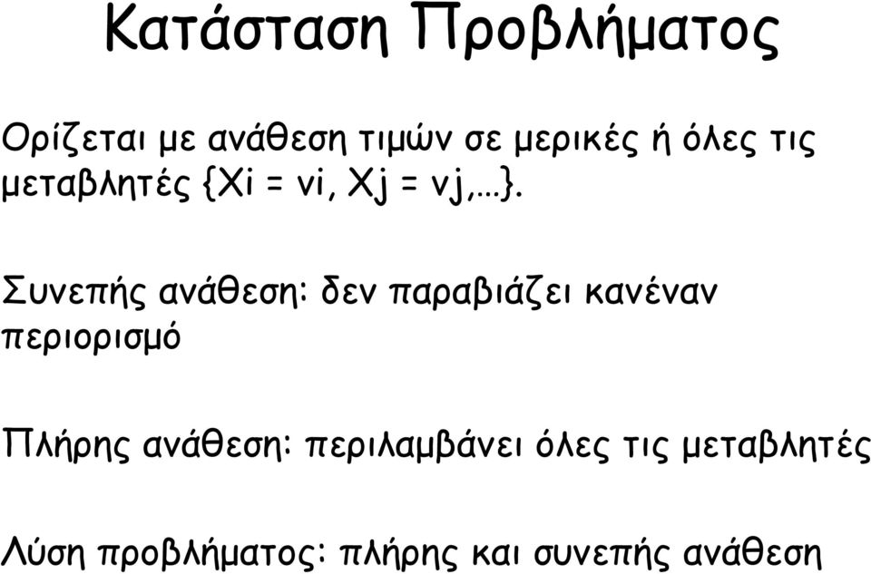 Συνεπής ανάθεση: δεν παραβιάζει κανέναν περιορισμό Πλήρης