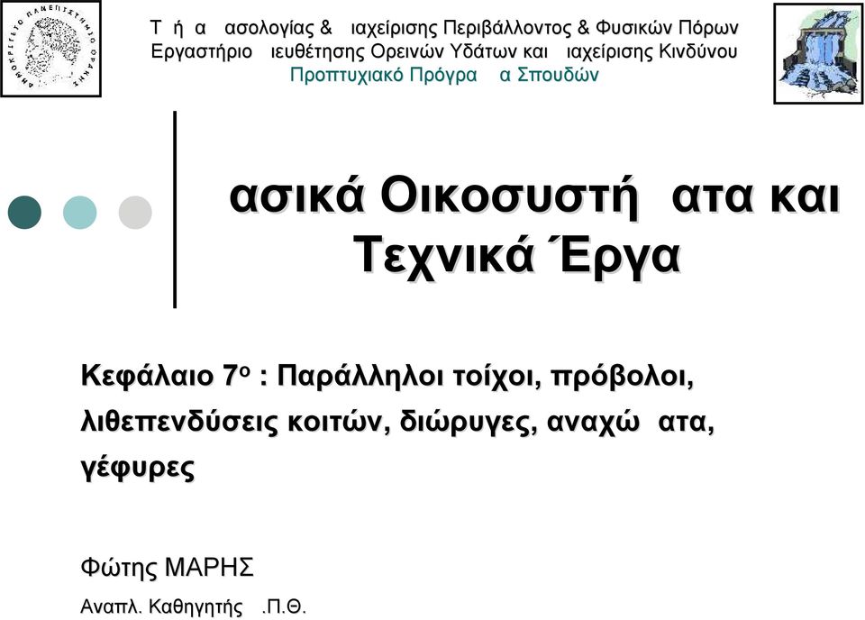 Σπουδών Δασικά Οικοσυστήματα και Τεχνικά Έργα Κεφάλαιο 7 ο : Παράλληλοι τοίχοι,