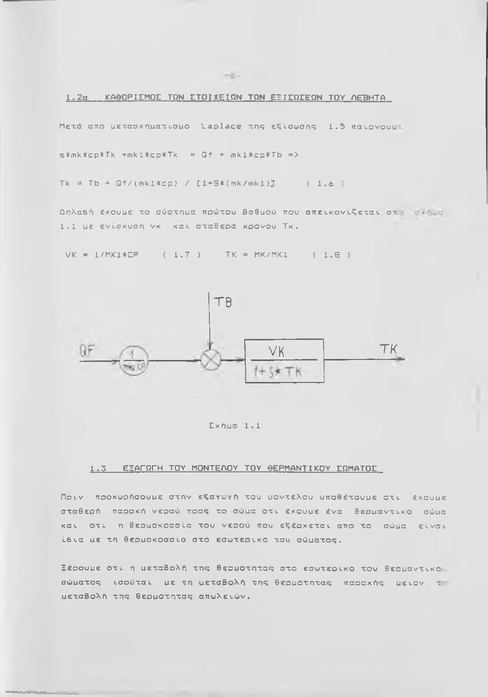 1 με ενίσχυση νκ και, σταθερά χρρνου Τκ. νκ = 1/MK1*CP ( 1.7 ) ΤΚ = ΜΚ/ΜΚ1 ( 1.8 ) Τ Β νκ τ κ Γχήμα.1. 1 1.