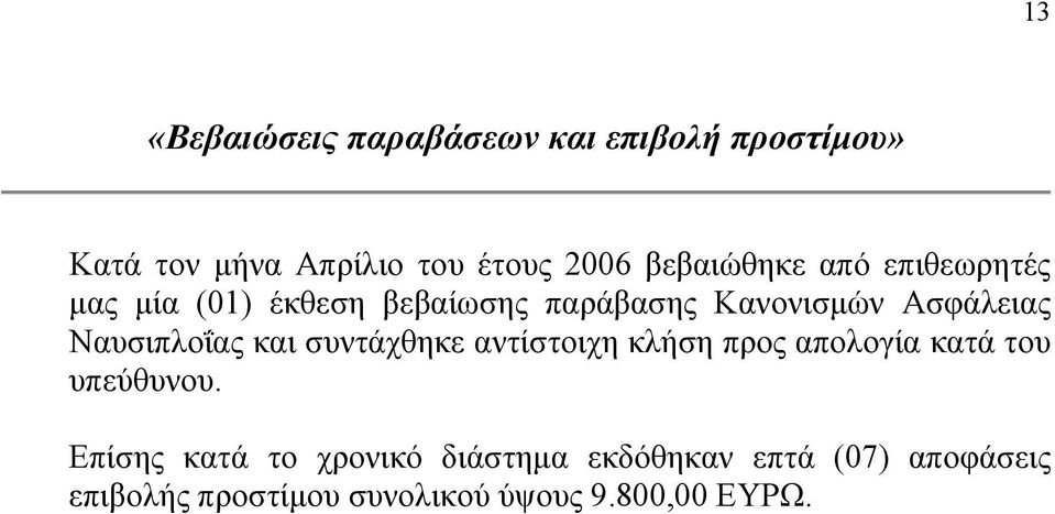 Ναυσιπλοΐας και συντάχθηκε αντίστοιχη κλήση προς απολογία κατά του υπεύθυνου.