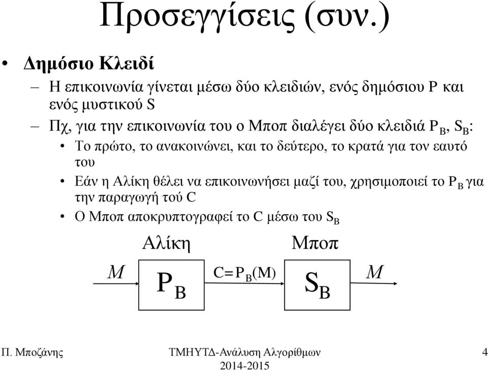 ηελ επηθνηλσλία ηνπ ν Μπνπ δηαιέγεη δύν θιεηδηά P B, S B : Τν πξώην, ην αλαθνηλώλεη, θαη ην δεύηεξν,