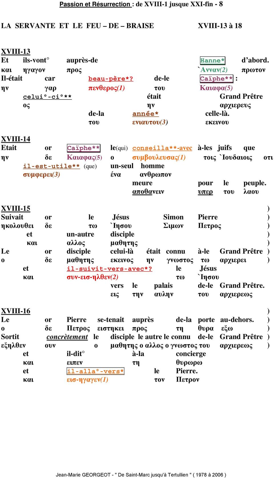 του ενιαυτου(3 εκεινου XVIII-14 Etait or Caïphe** le(qui conseilla**-avec à-les juifs que ην δε Καιαφας(5 ο συµβουλευσας(1 τοις `Ιουδαιοις οτι il-est-utile** (que un-seul homme συµφερει(3 ένα